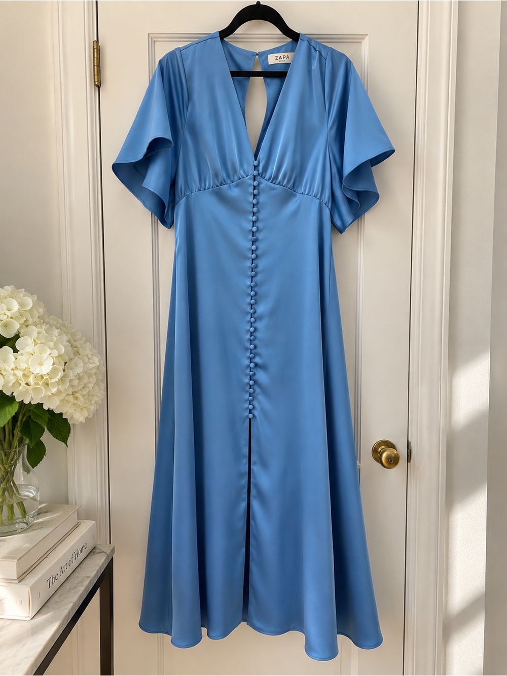 NWT ZAPA Paris Ocean Blue Satin Maxi Dress FR 42 Approx US 10
